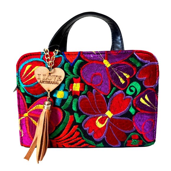 Handmade Handbags - Tapestry embroidery crossbody vibrant colors vegan leather handmade handbag wome